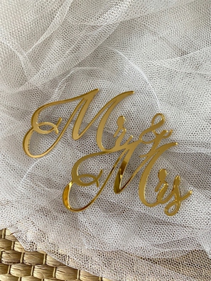 Topper Plexi złote Mr&Mrs na bok tortu