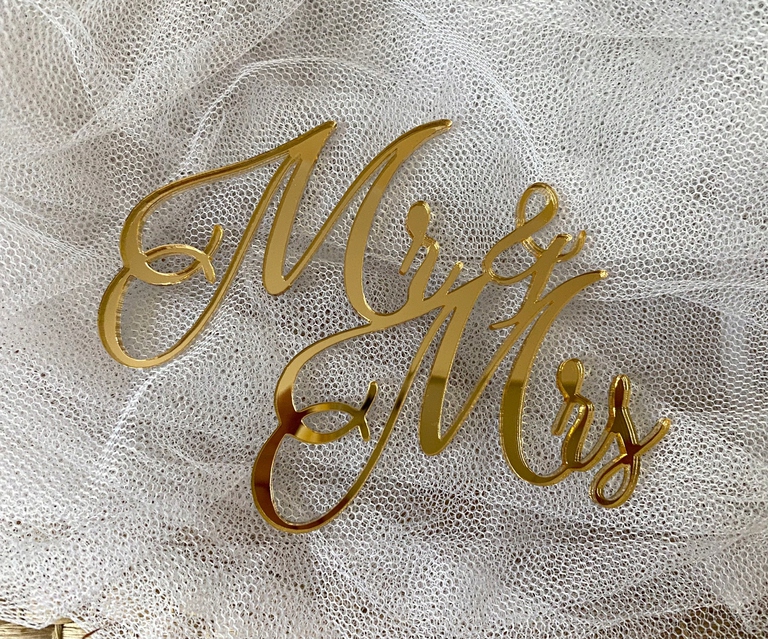 Topper Plexi złote Mr&Mrs na bok tortu (2)