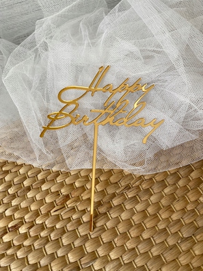Topper na tort Plexi złote lustro Happy Birthday