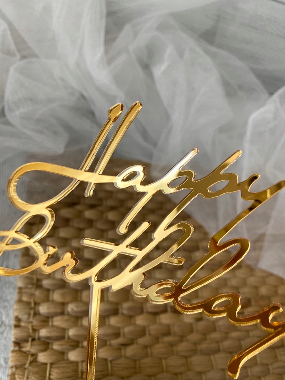 Topper na tort Plexi złote lustro Happy Birthday (3)
